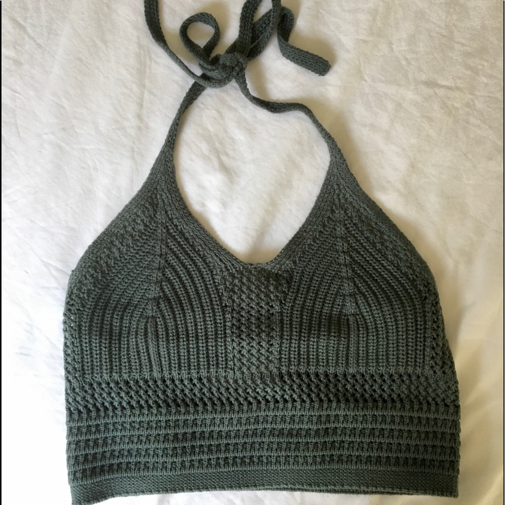NWT Aerie dark green crochet knit halter top